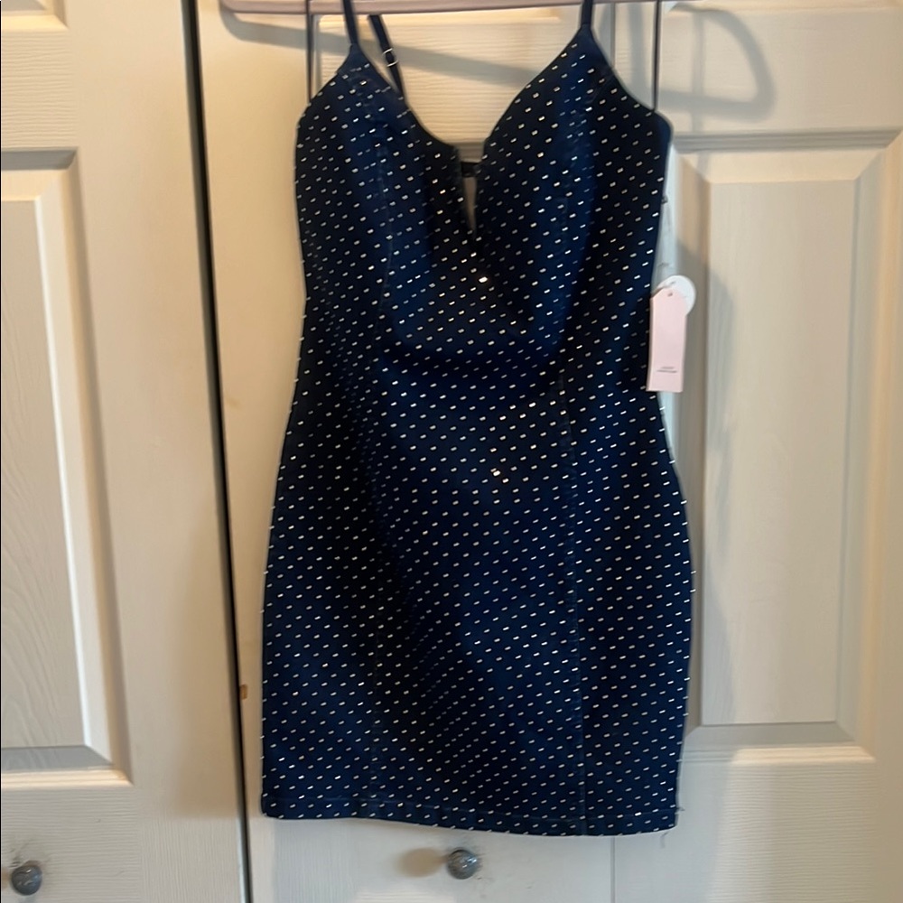 Denim dress with Swarovski crystal. Junior size.